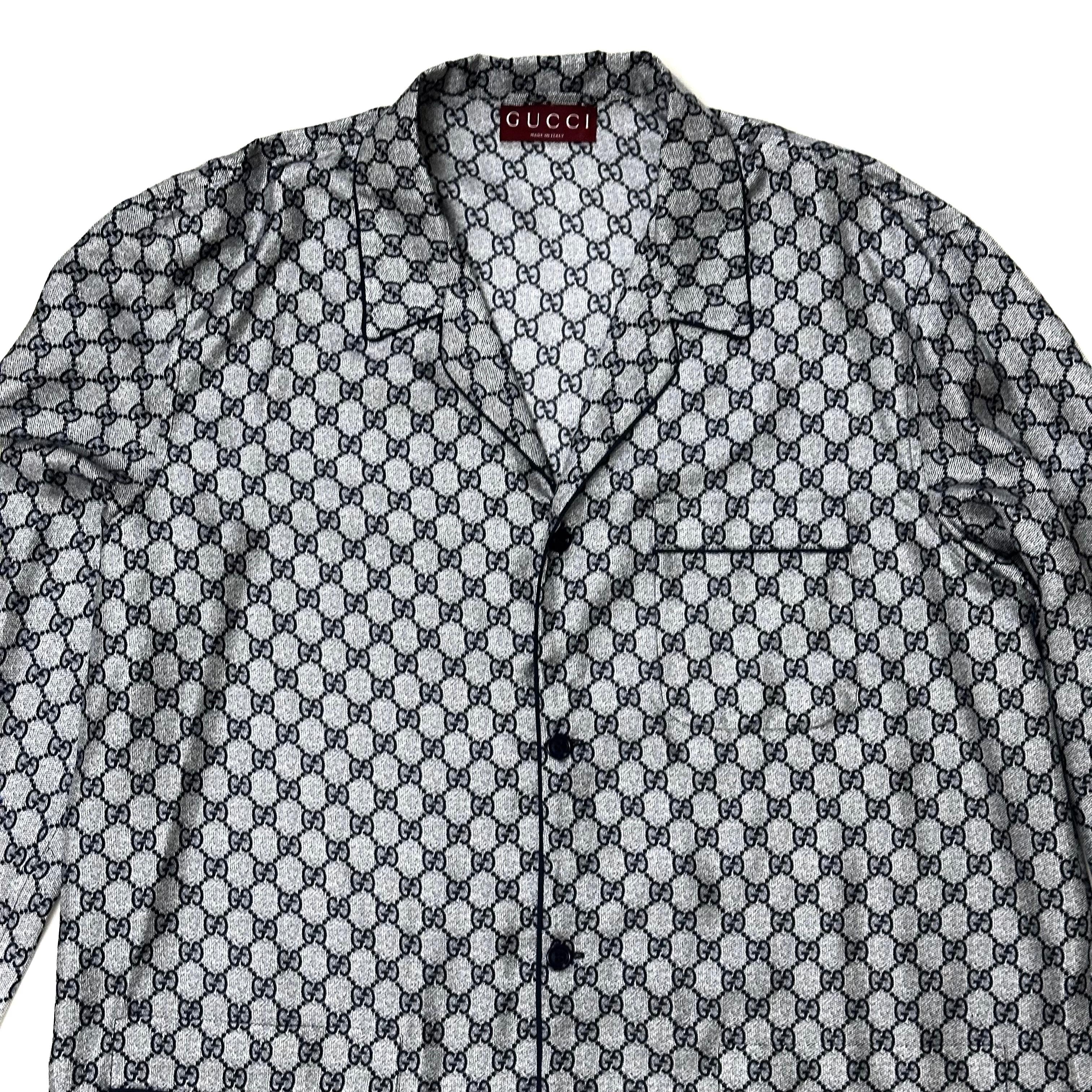 Gucci Silk Navy All Over GG Pyjama Shirt