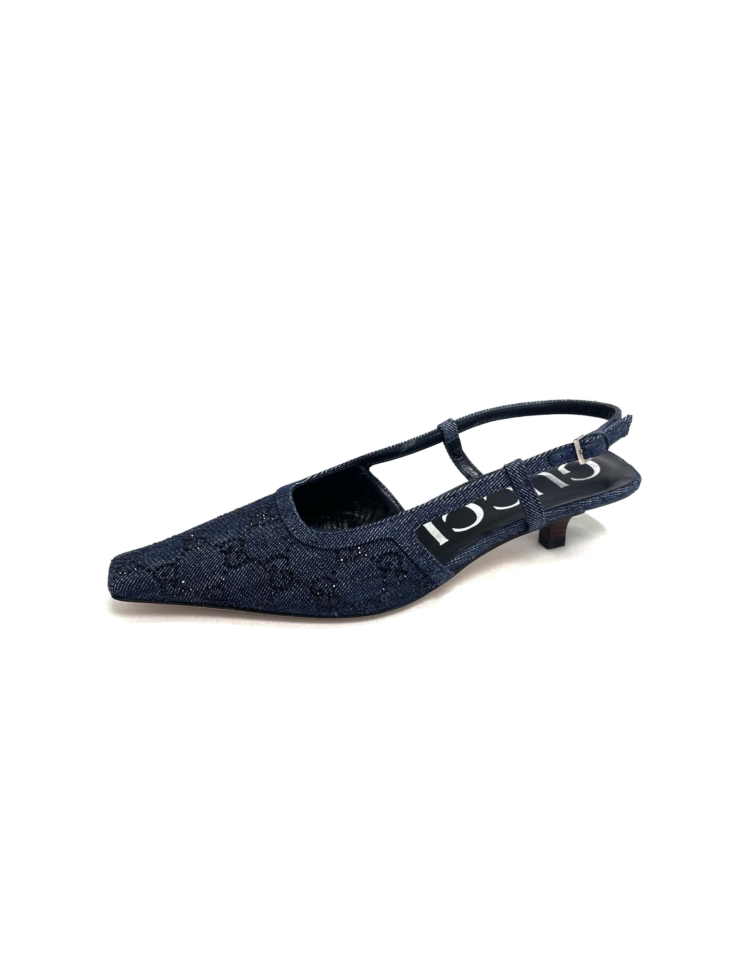 Gucci GG Crystal Denim Slingbacks