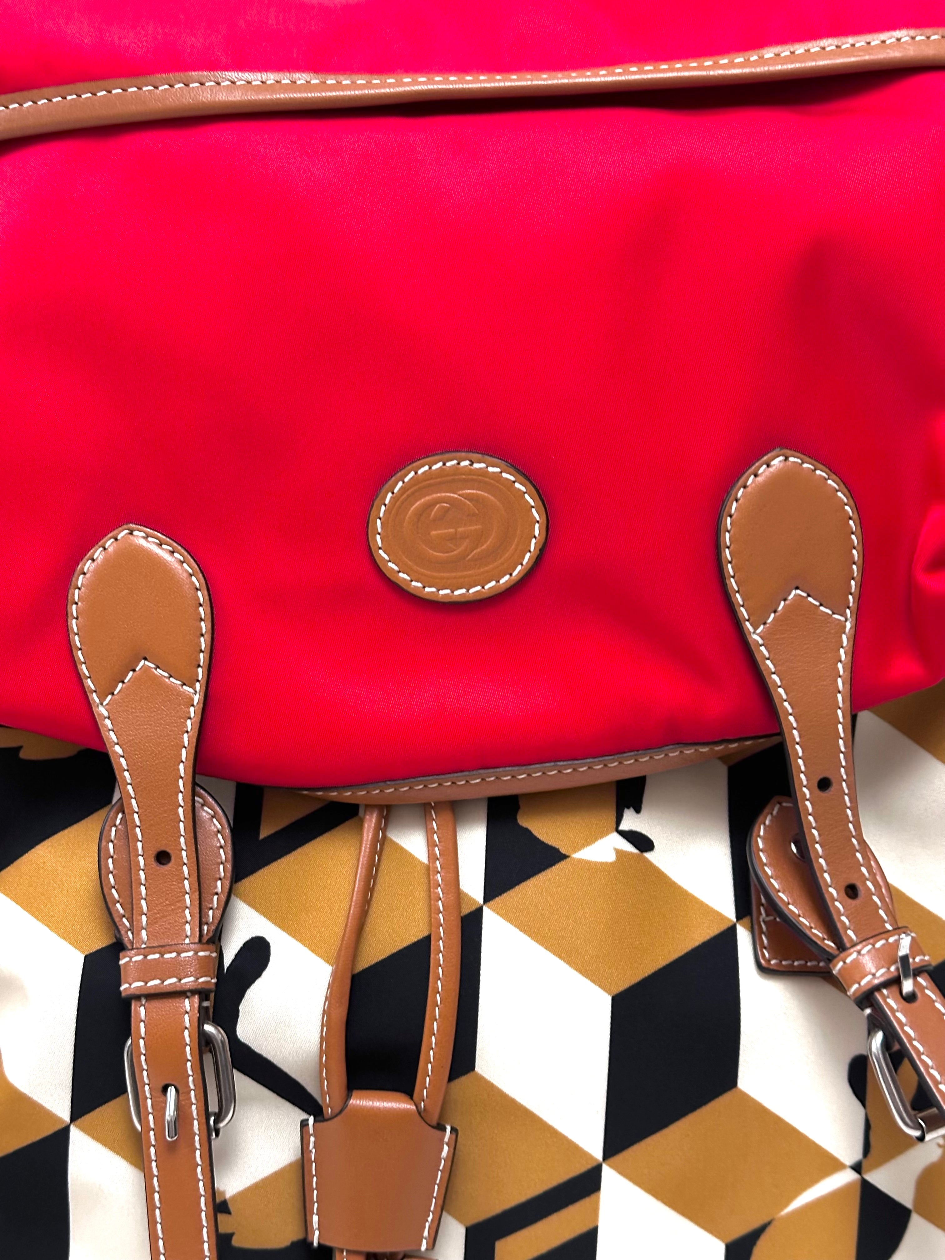 Gucci Interlocking G Rabbit Red Nylon Leather Backpack