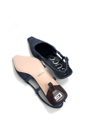 Gucci GG Crystal Denim Slingbacks