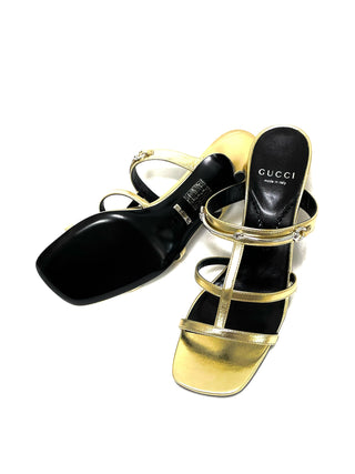 Gucci Gold Horsebite Heel Slippers