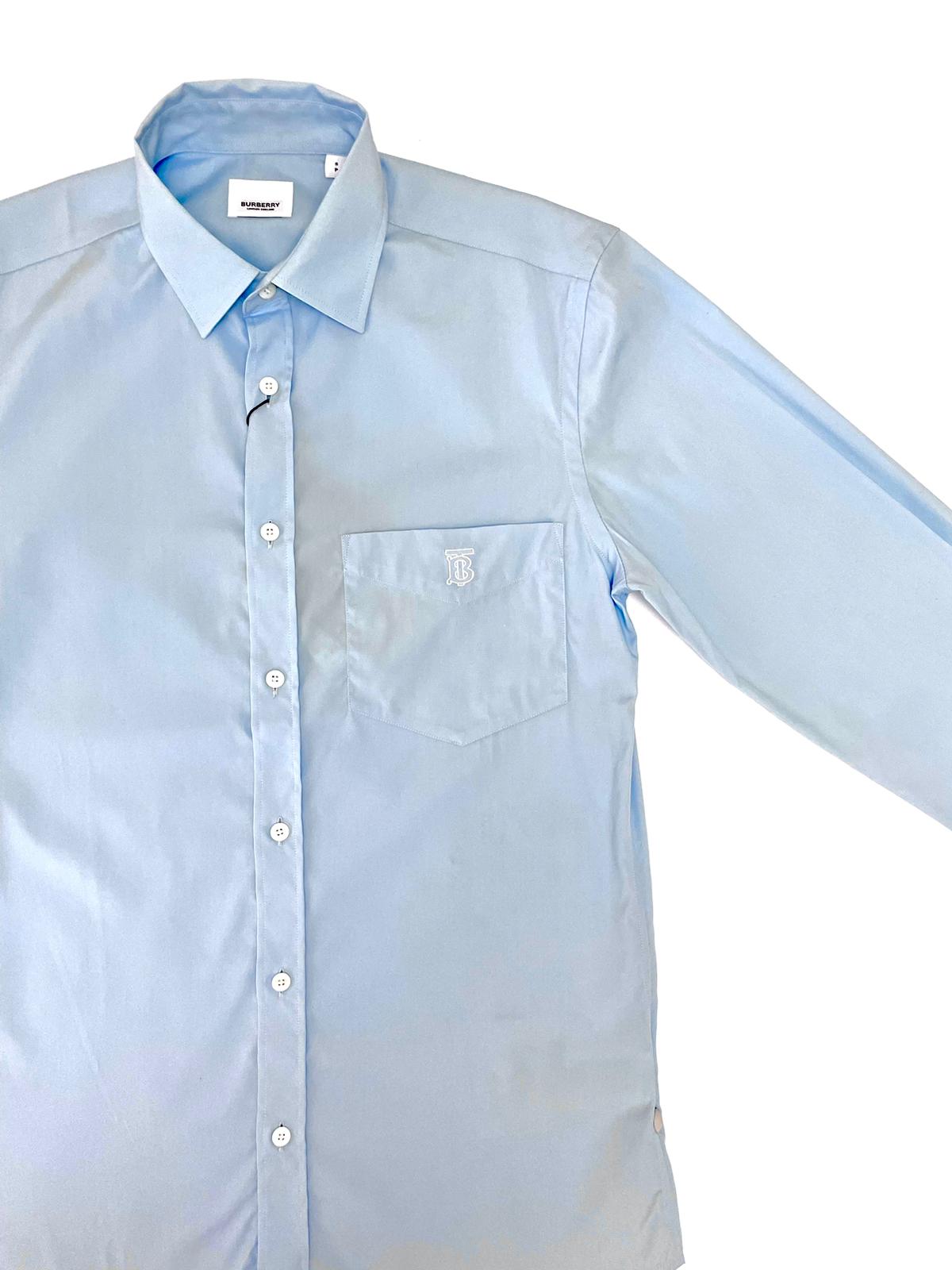 Burberry Light Blue Long Sleeve Button Shirt with Embroidered TB Logo