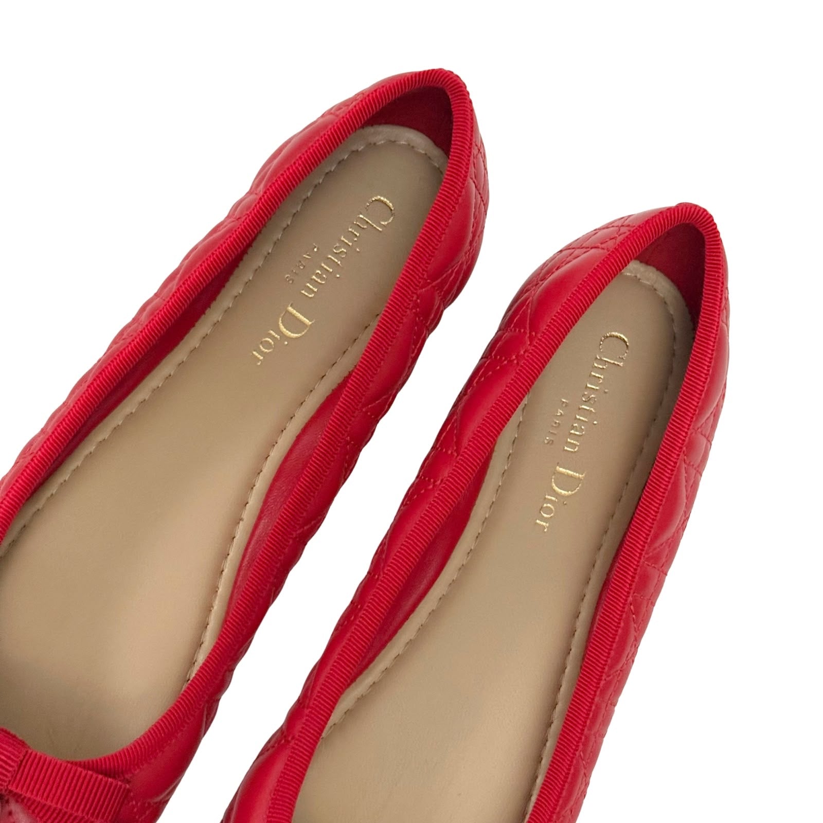 Christian Dior Red Cannage Quilted Leather Bow Ballet Flat