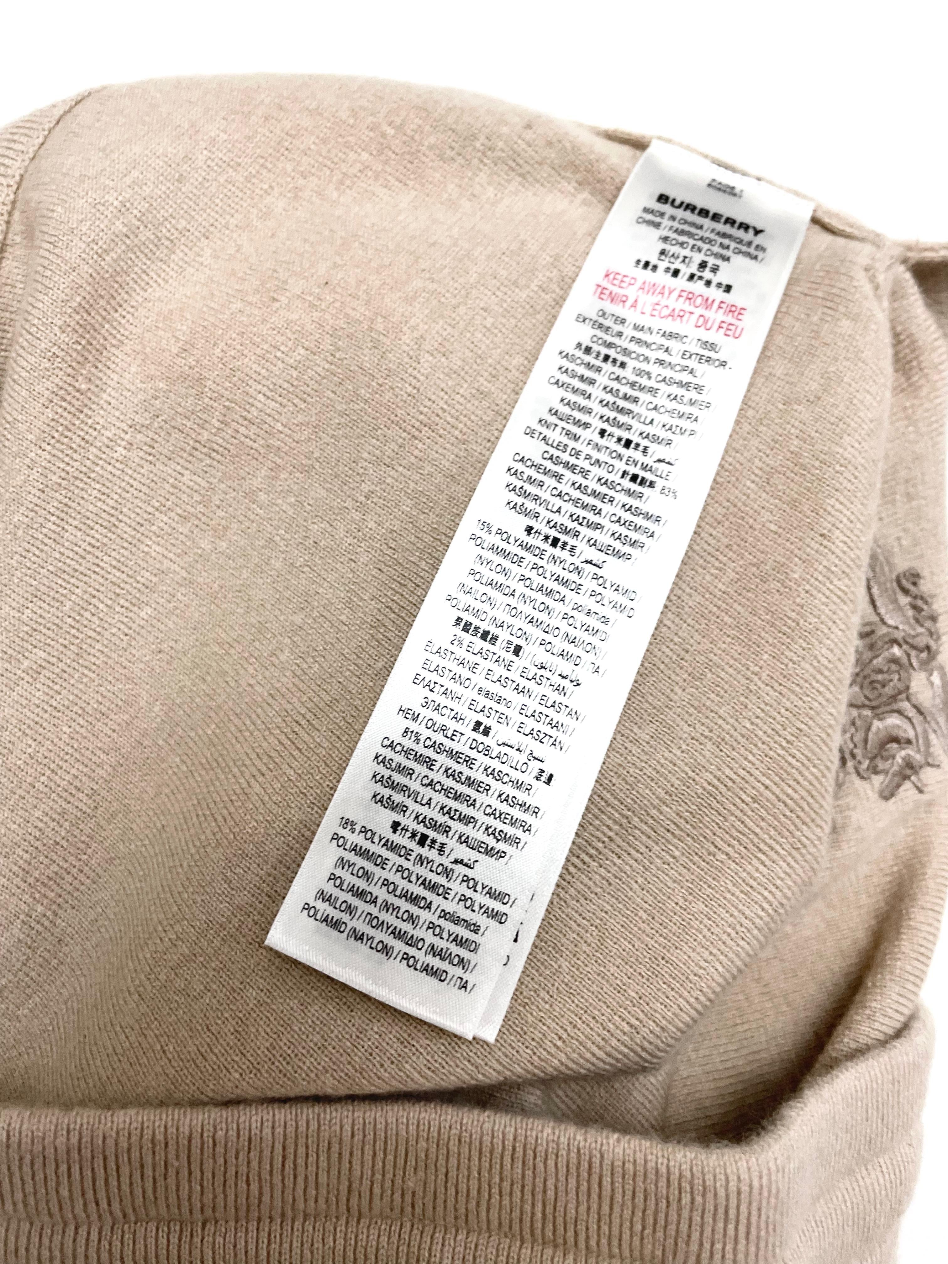 Burberry Beige Cashmere Jogger Pants with Horse Embroidery