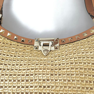 Valentino Garavani Rockstud Leather Trimmed Raffia Tote Bag Large