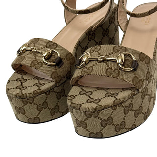 Gucci Horsebit 75 Flatform Sandals in GG Canvas