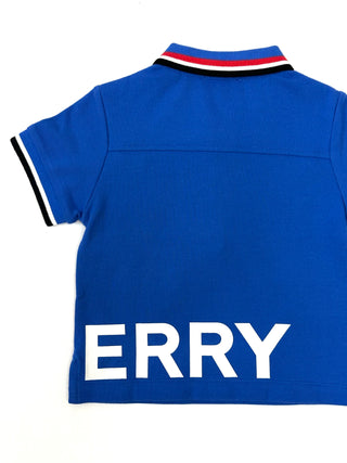 Burberry Blue White Big Name Logo Print Polo Shirt