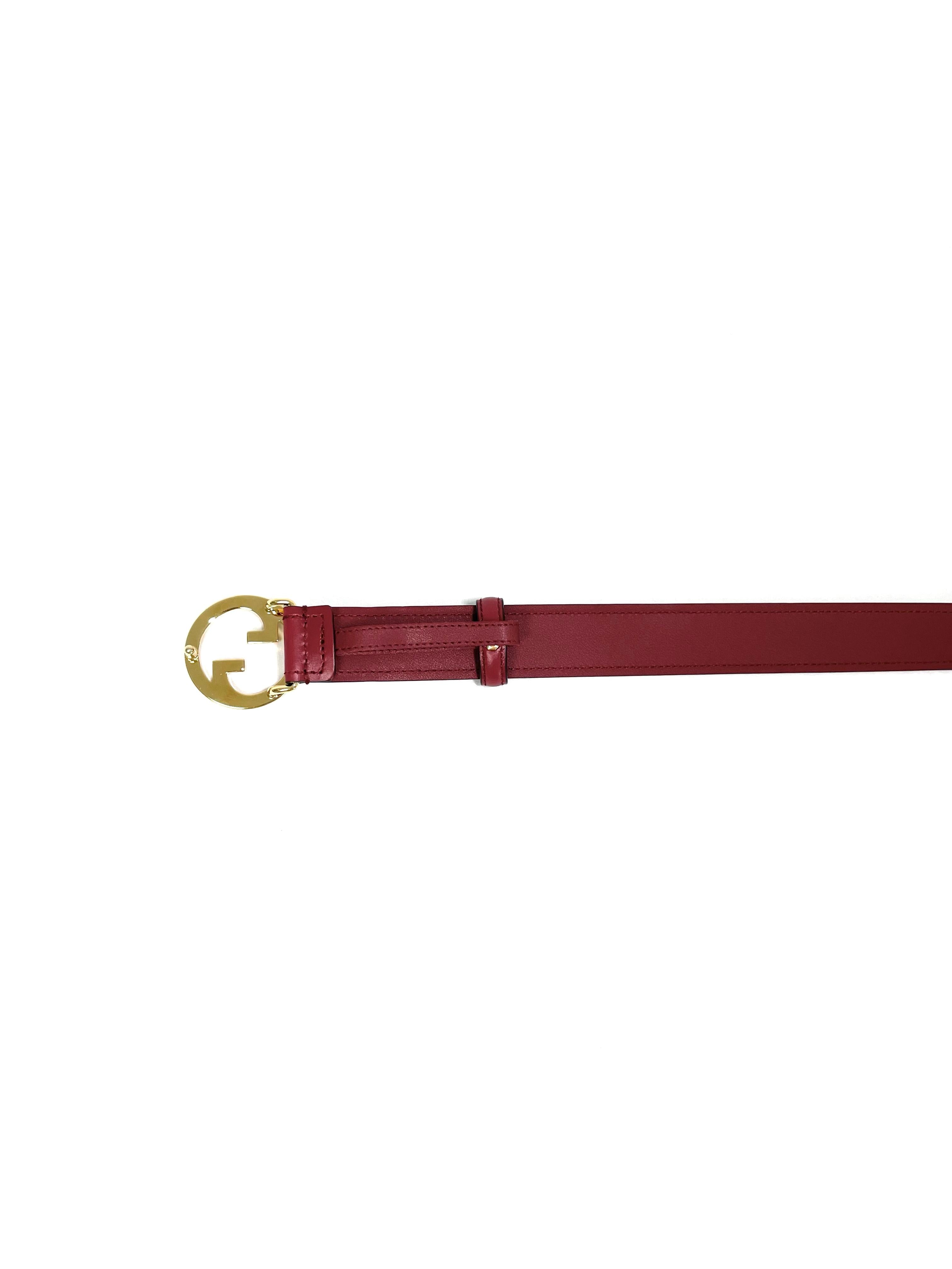 Gucci Dark Red Gold Blondie Buckle Leather Belt