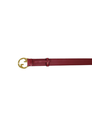 Gucci Dark Red Gold Blondie Buckle Leather Belt