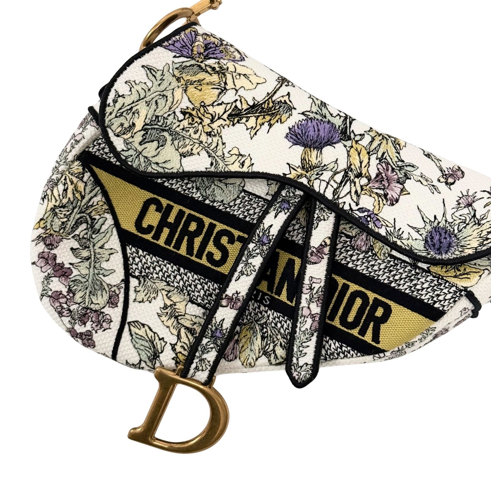 Christian Dior Saddle Bag latte Embroidery with Yellow Multicolor