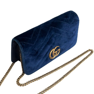 Gucci Velvet Matelasse GG Marmont Mini Bag Cobalt Blue