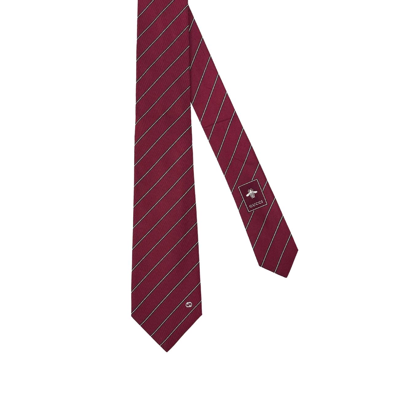 Gucci Red With White Stripes Silk Tie