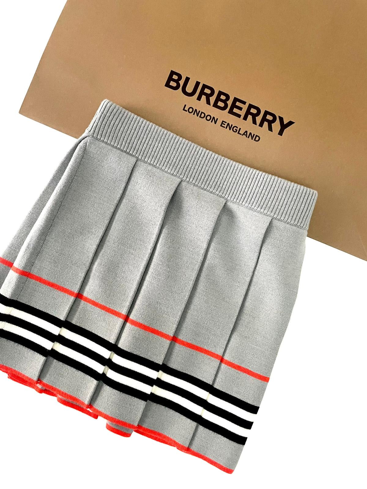 Burberry Grey Classic Design Stripes Wool Skirt