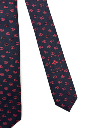 Gucci Navy with Red GG Print Silk Tie
