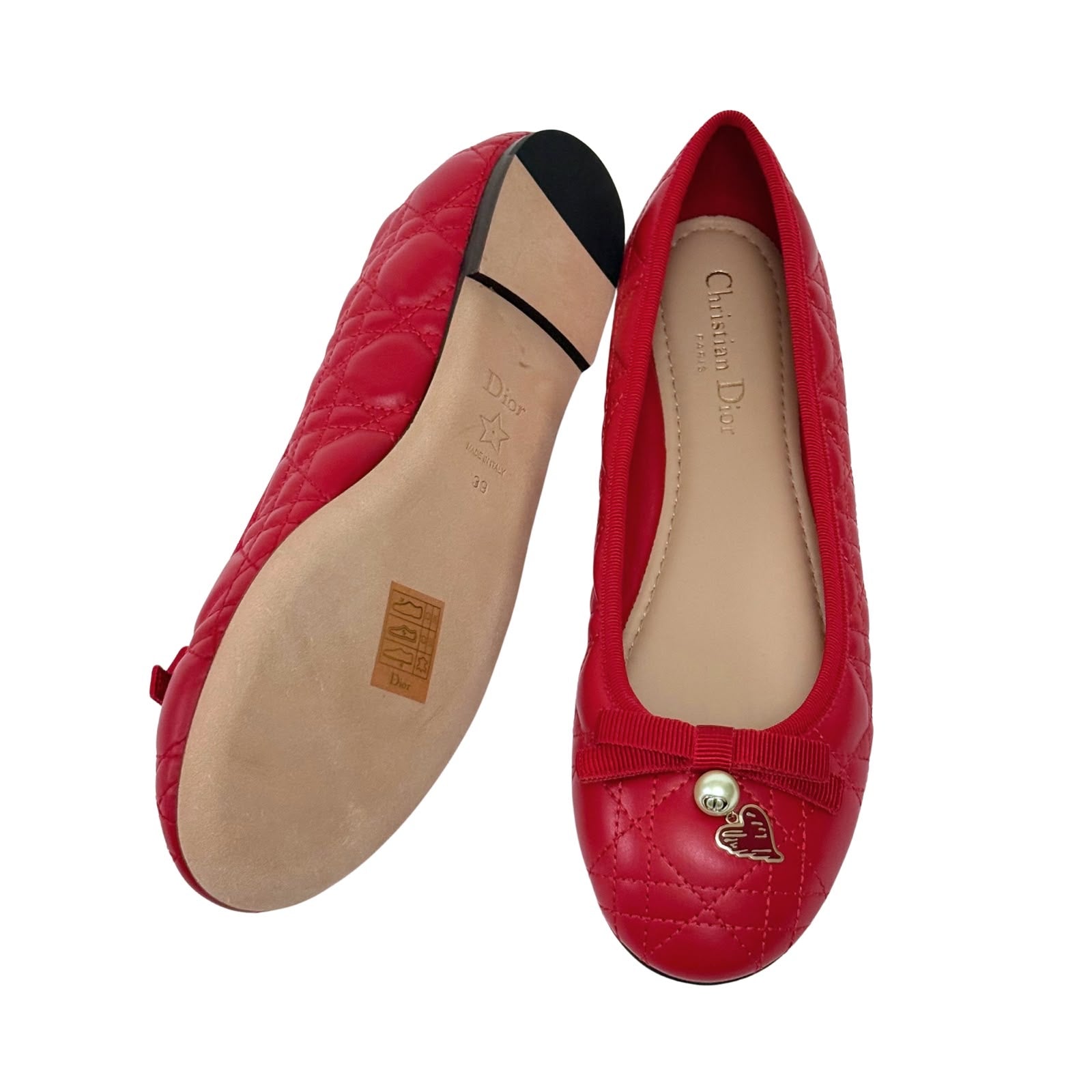 Christian Dior Red Cannage Quilted Leather Bow Ballet Flat