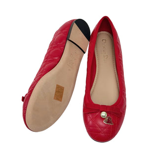 Christian Dior Red Cannage Quilted Leather Bow Ballet Flat