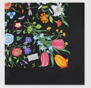 Gucci Silk Twill Flora Beauty Black Scarf