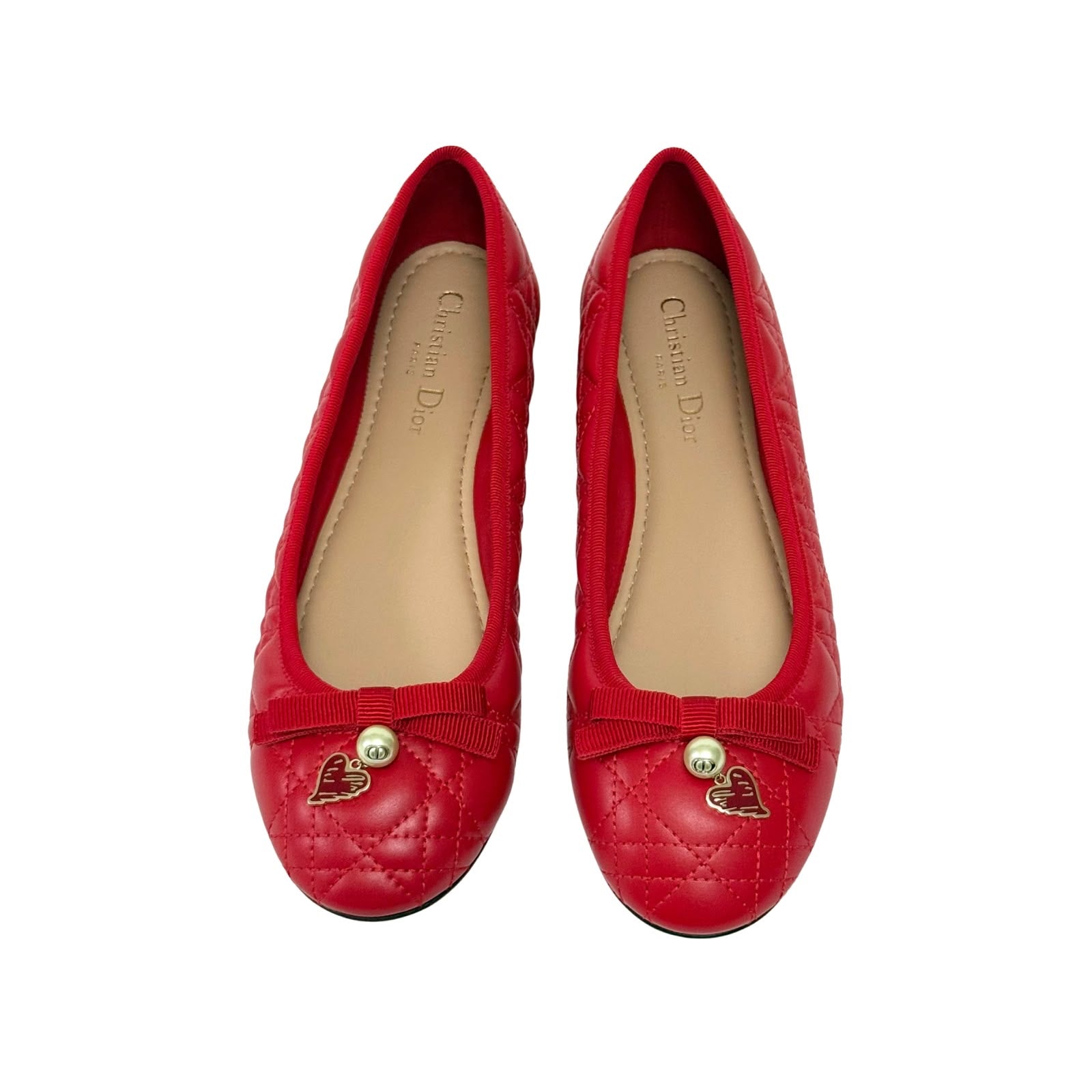 Christian Dior Red Cannage Quilted Leather Bow Ballet Flat