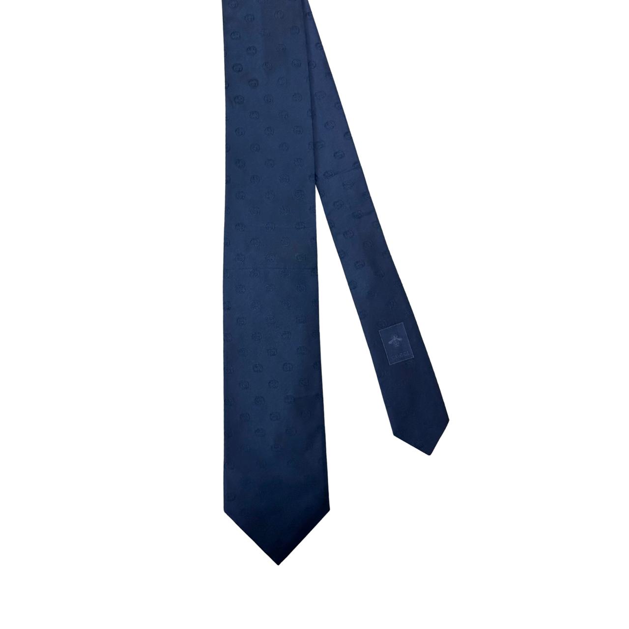 Gucci Navy With GG Print Silk Tie