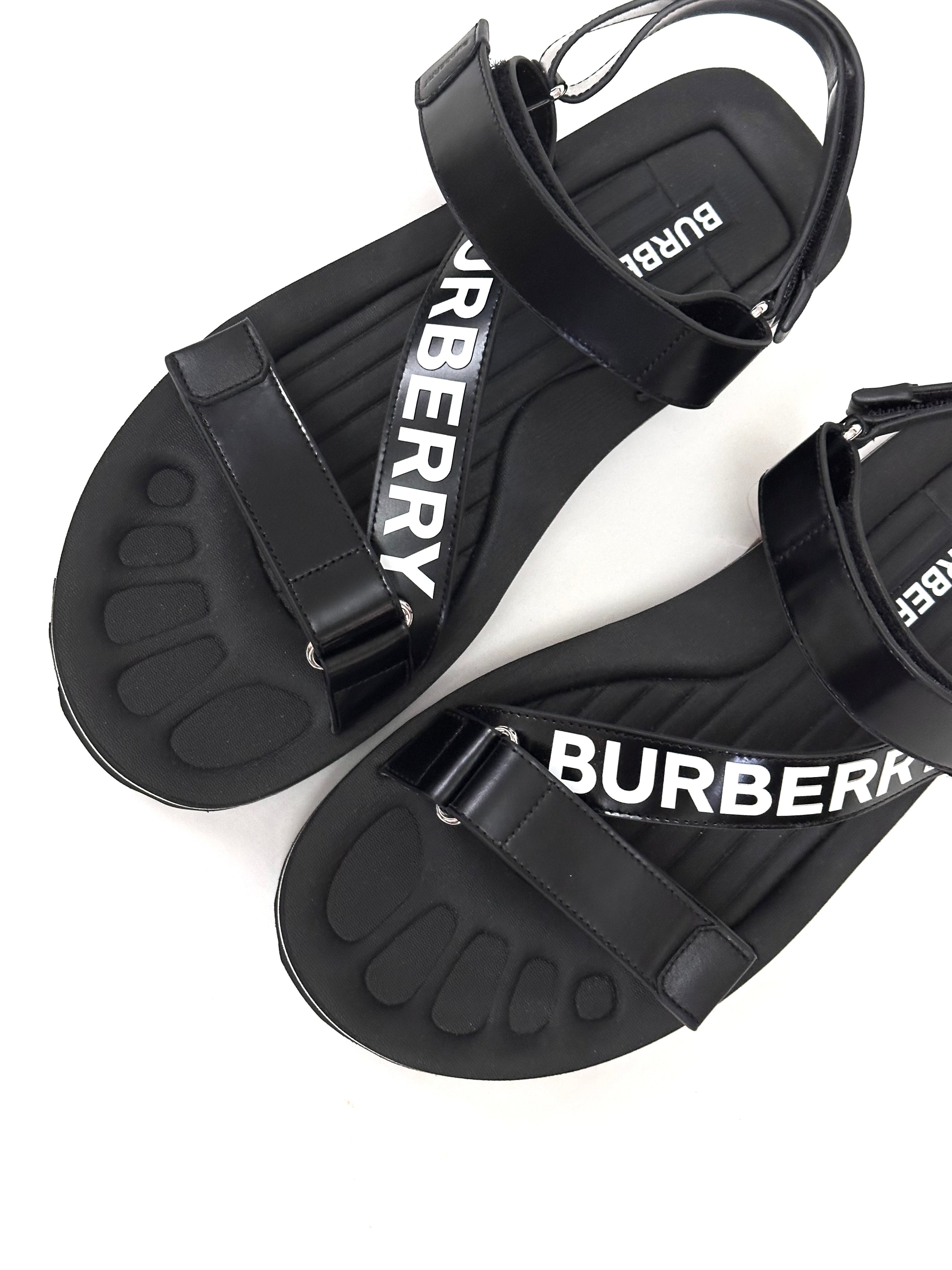 Burberry Logo Leather Sandals with Rubber Sole