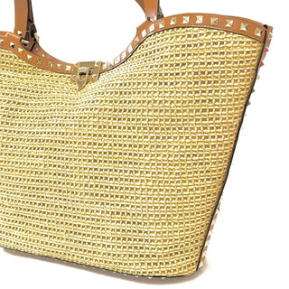 Valentino Garavani Rockstud Leather Trimmed Raffia Tote Bag Large
