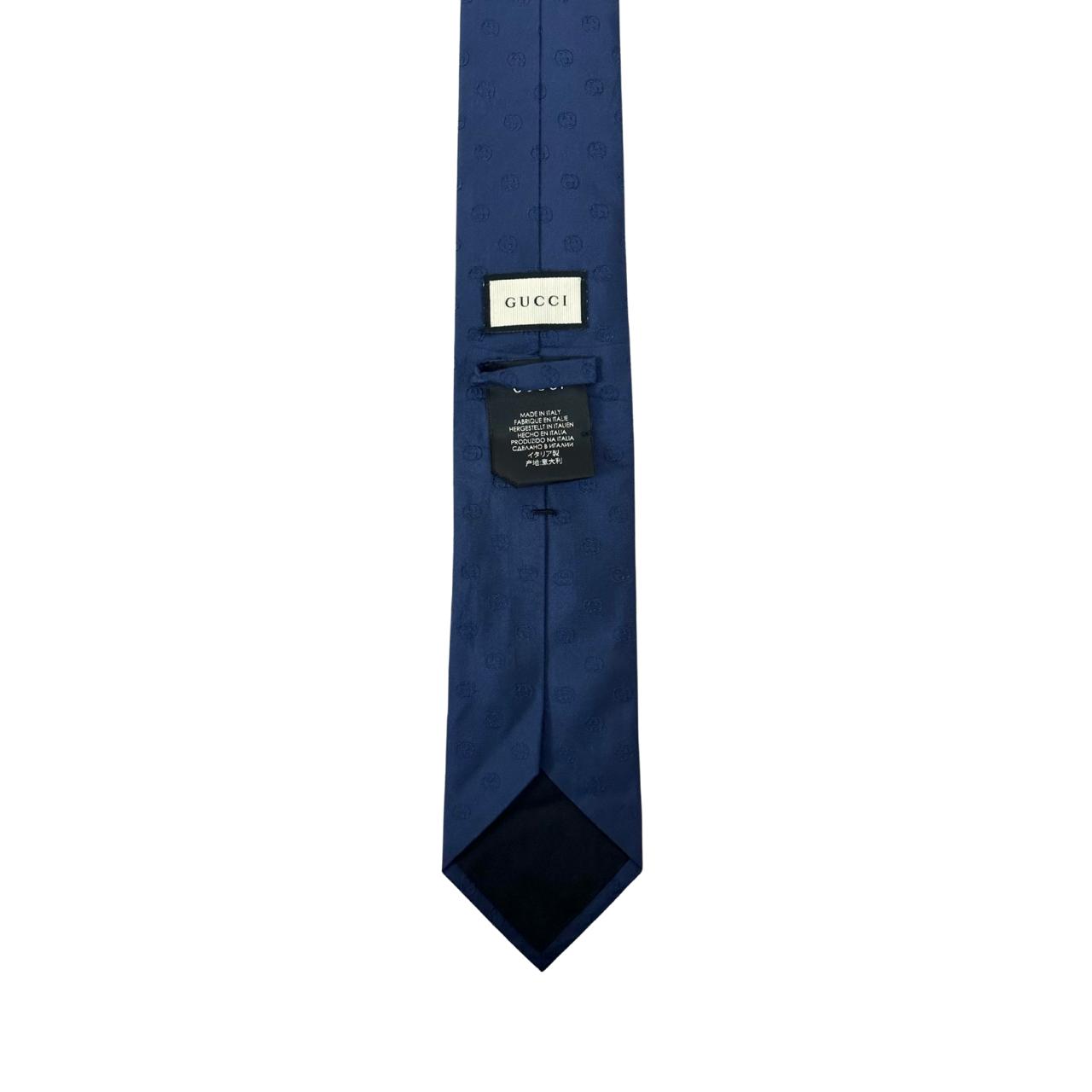 Gucci Navy With GG Print Silk Tie