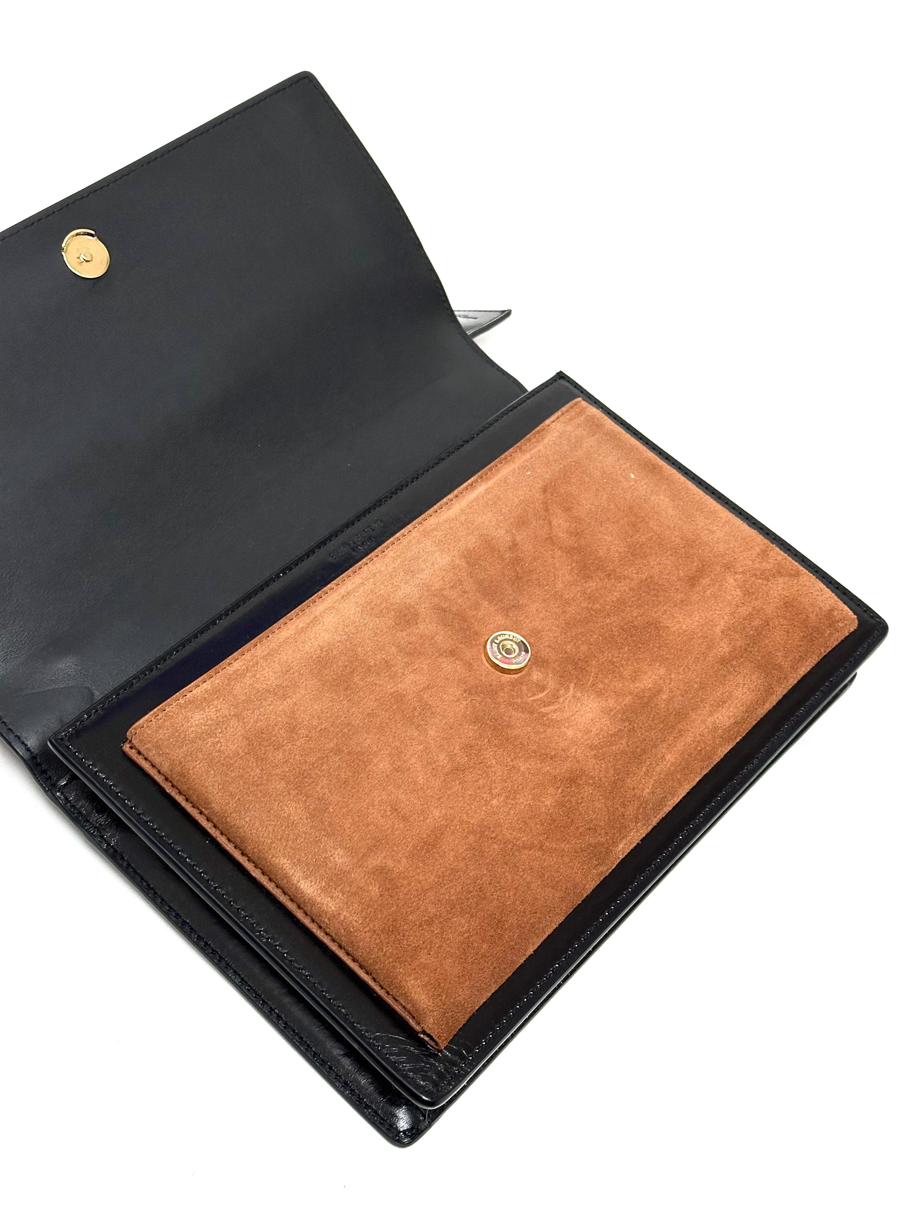 Saint Laurent Sunset Black Calfskin and Brown Suede Top Handle