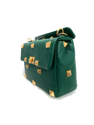 Valentino Green Leather Bag Top Handle Gold Chain
