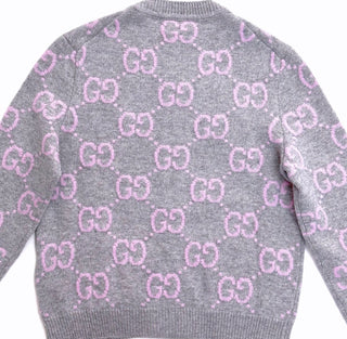 Gucci Knit Wool Cardigan Grey with Pink GG