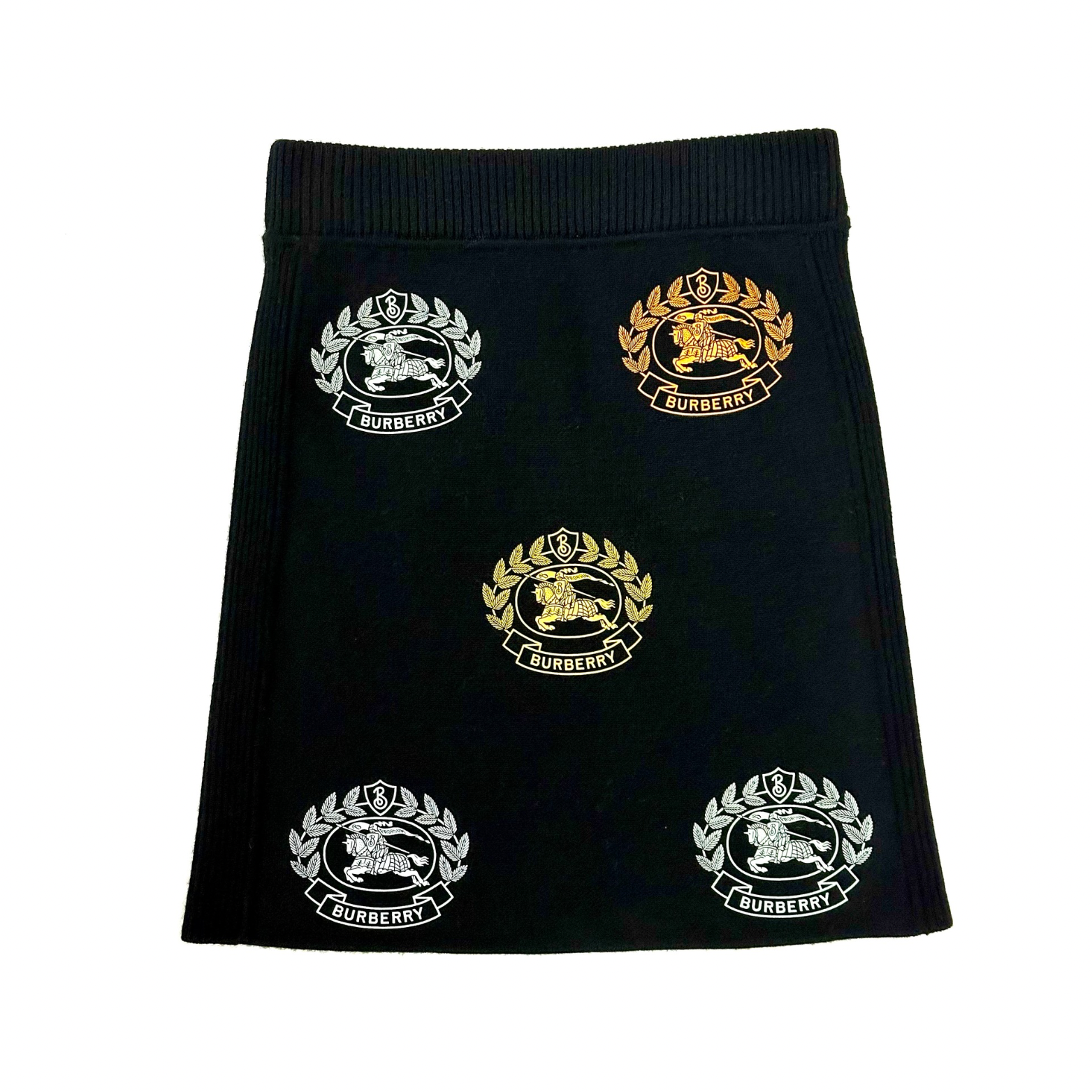 Burberry Black Wool Pencil Skirt with Round Horse and Brand Name Logos