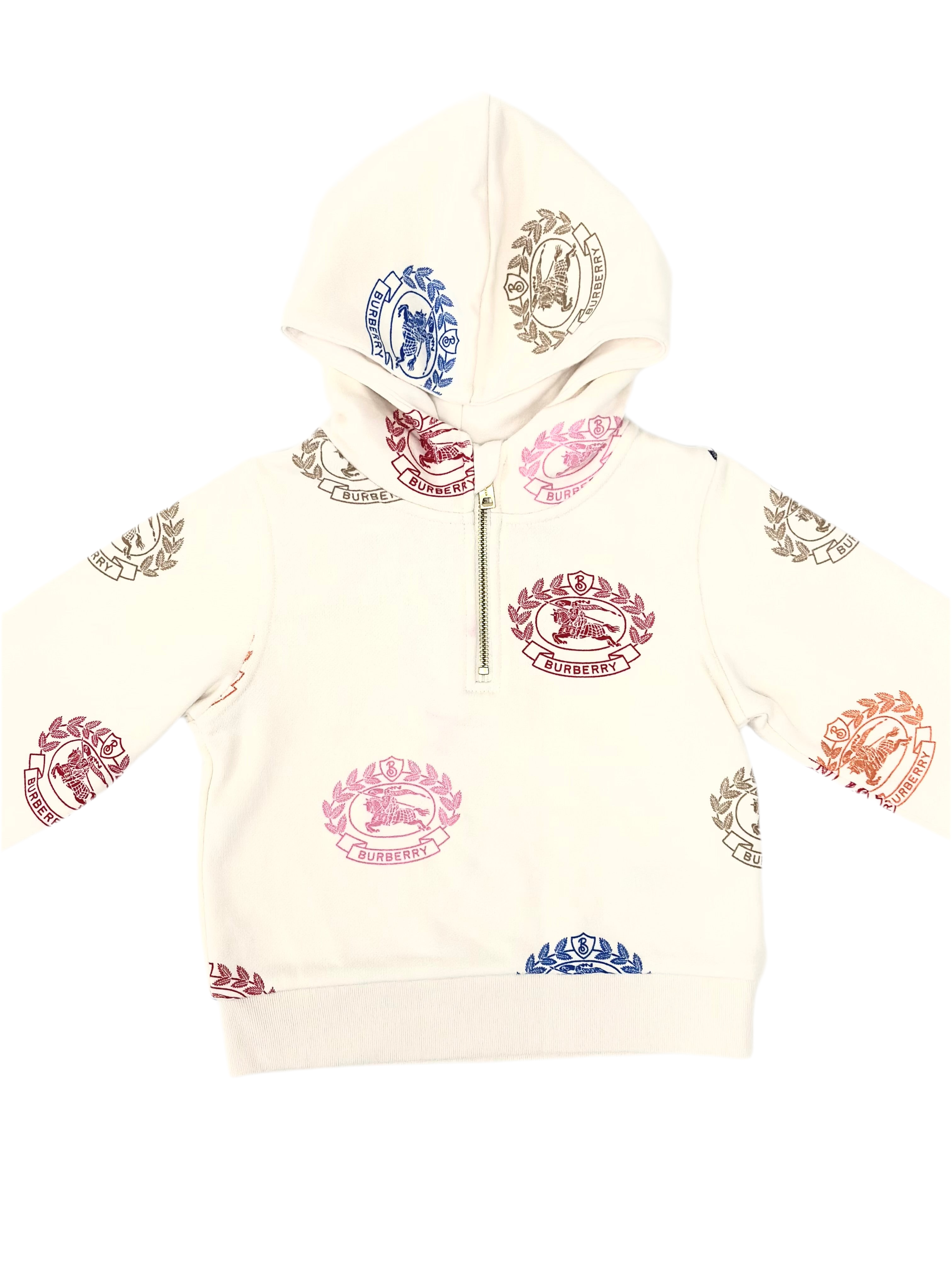 Burberry Beige Hoodie Shirt with Colourful Round Brand Name Logo