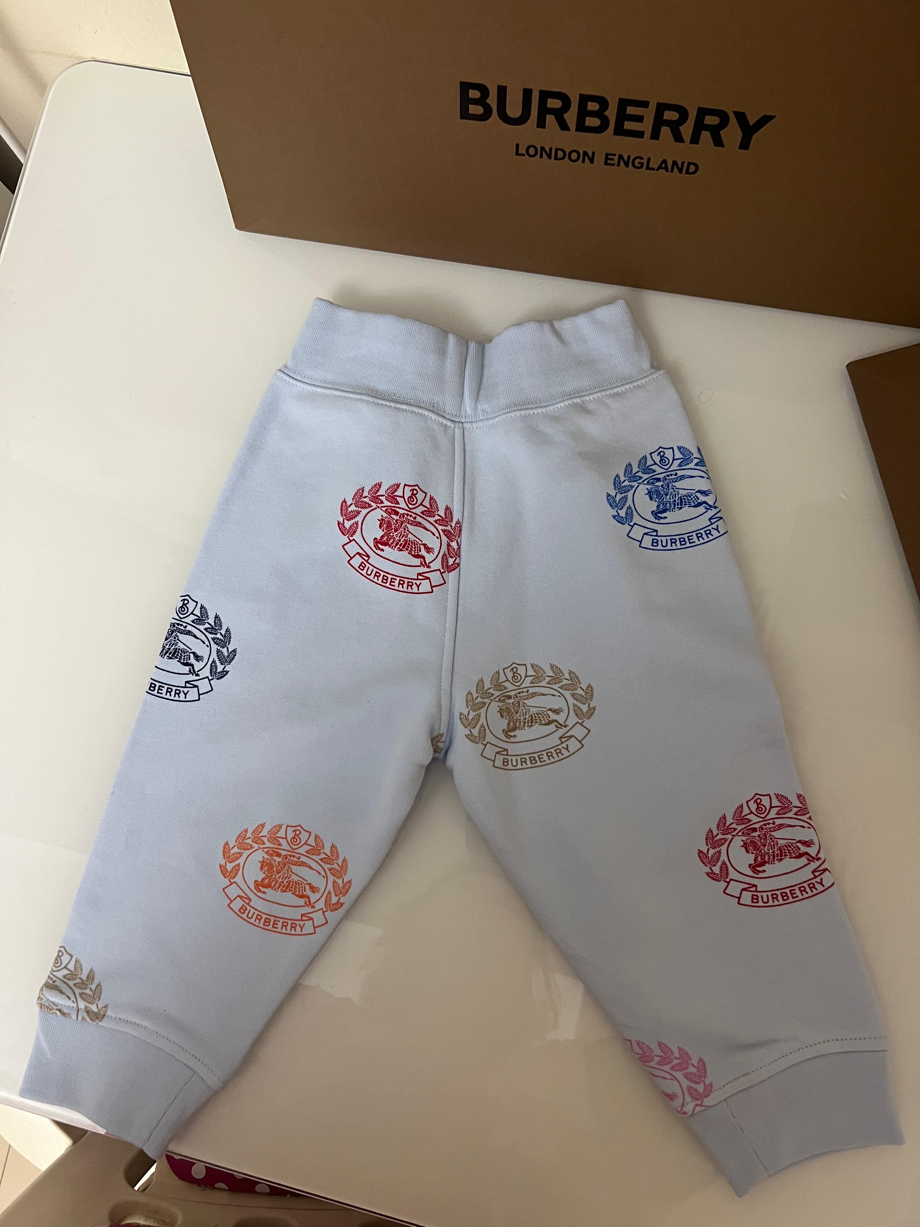 Burberry Baby Blue Jogger Pants with Colourful Brand Name Logos