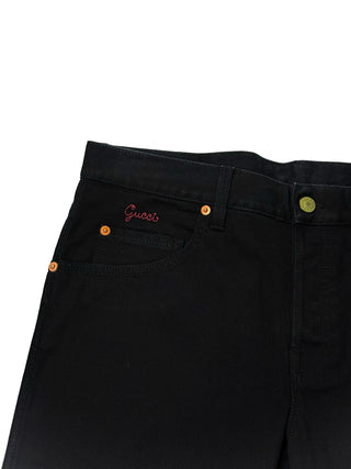 Gucci Black Denim Jeans with Gucci Embroidery