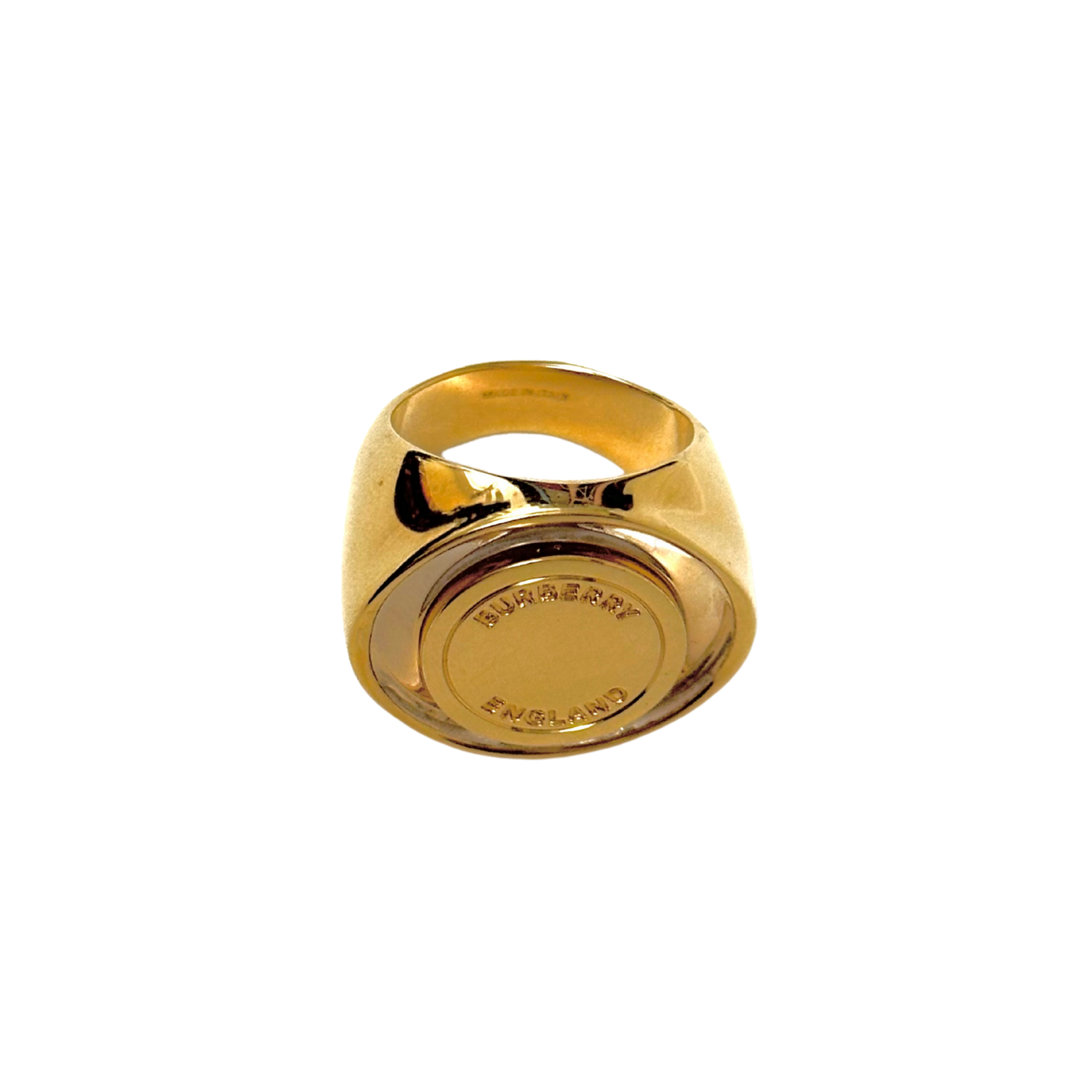 Burberry Gold coated Glas effect round logo ring