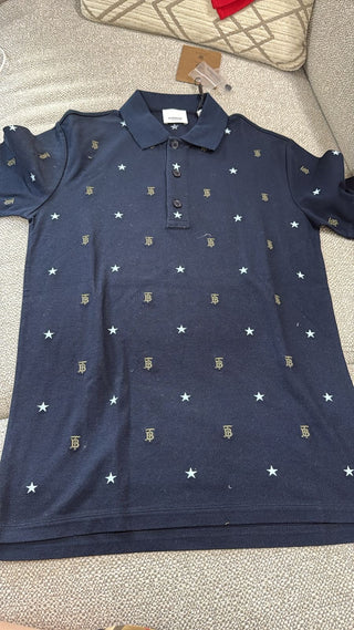 Burberry Navy Polo Shirt with TB Logo Print