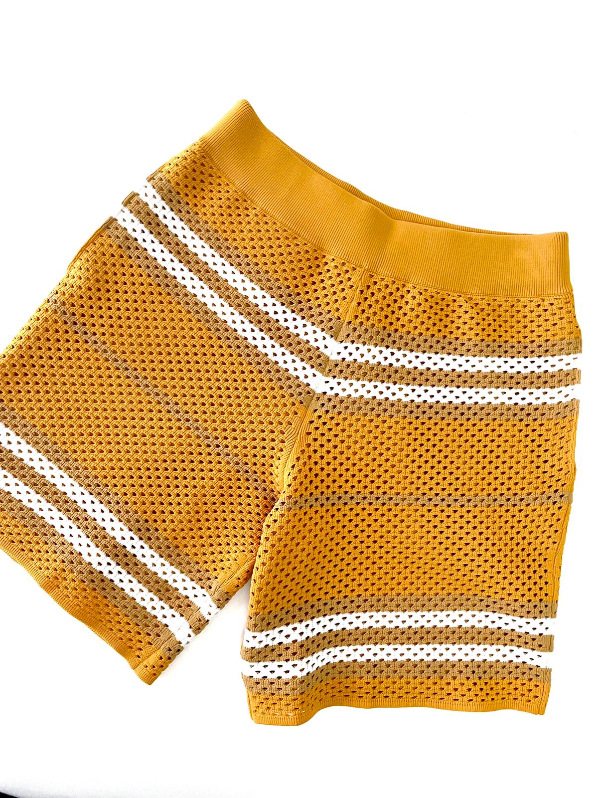 Burberry Mesh Mustard Yellow White Stripe Shorts