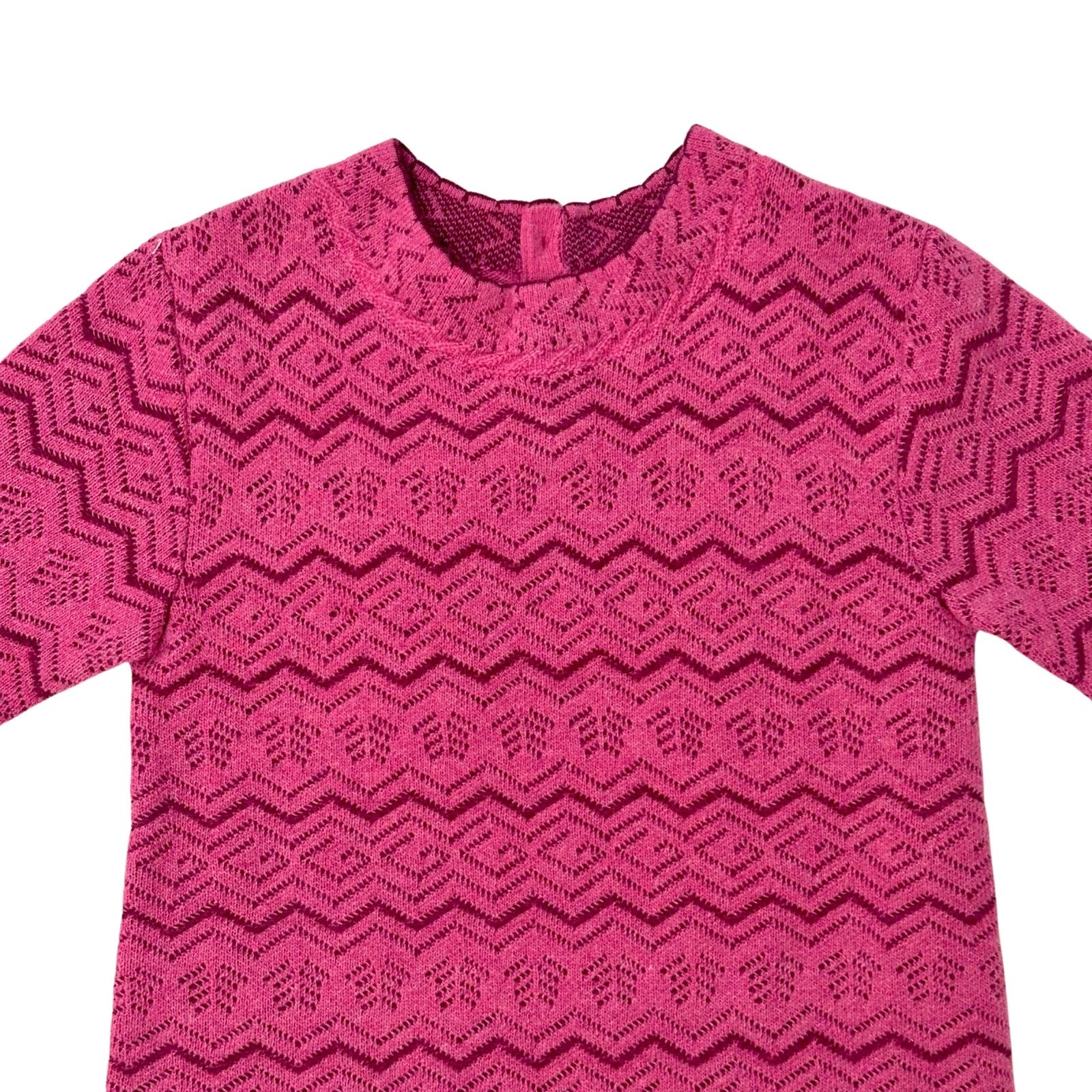 Gucci Fuchsia CrewNeck with Floral Motif Wool Dress