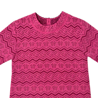 Gucci Fuchsia CrewNeck with Floral Motif Wool Dress