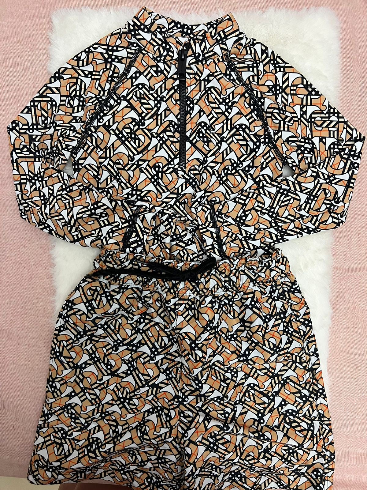 Burberry Beige TB Logo Long Sleevee Swim Shirt