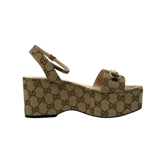 Gucci Horsebit 75 Flatform Sandals in GG Canvas