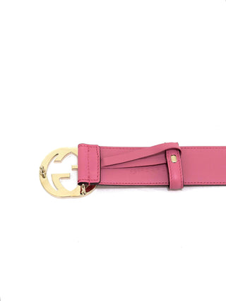 Gucci Pink Leather Belt With Gold Blondie Buckle