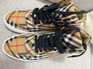 Burberry Beige Check Canvas High Top Sneakers