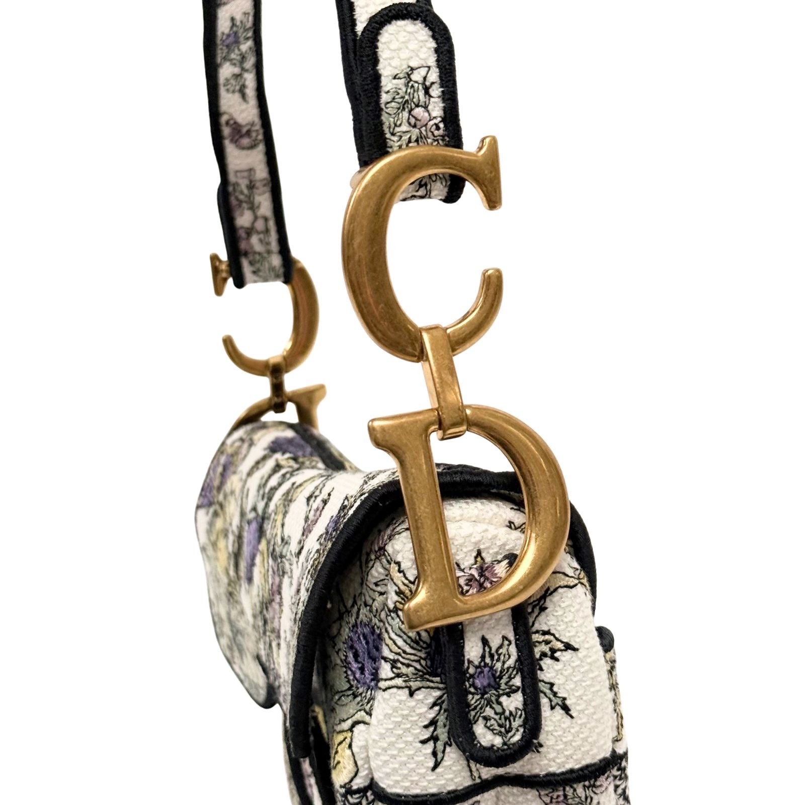 Christian Dior Saddle Bag latte Embroidery with Yellow Multicolor