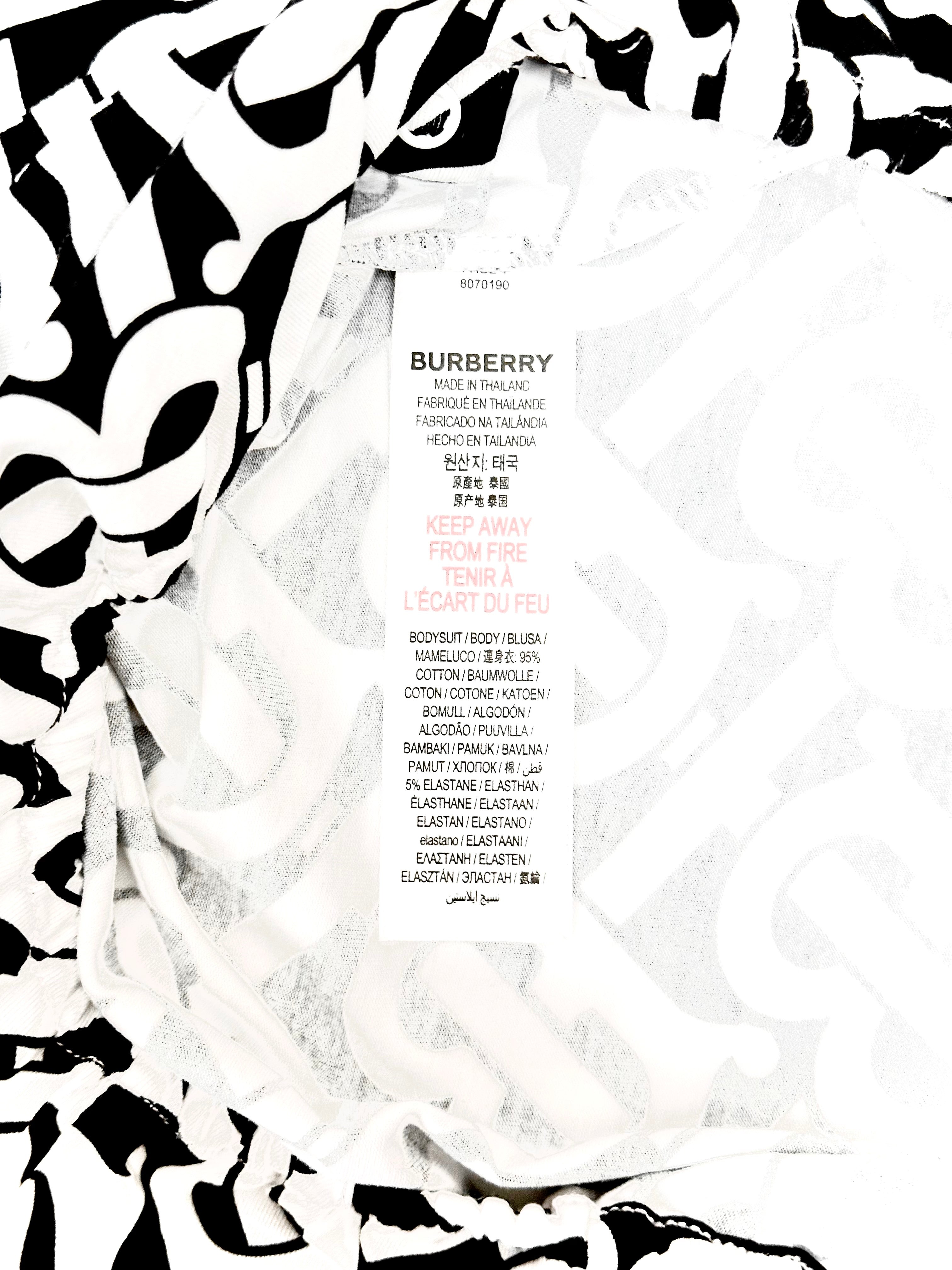 Burberry White with Black TB Logo Baby Onesie