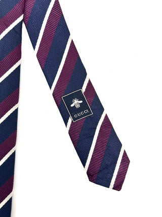 Gucci Navy/Maroon/ White Stripes Silk Tie