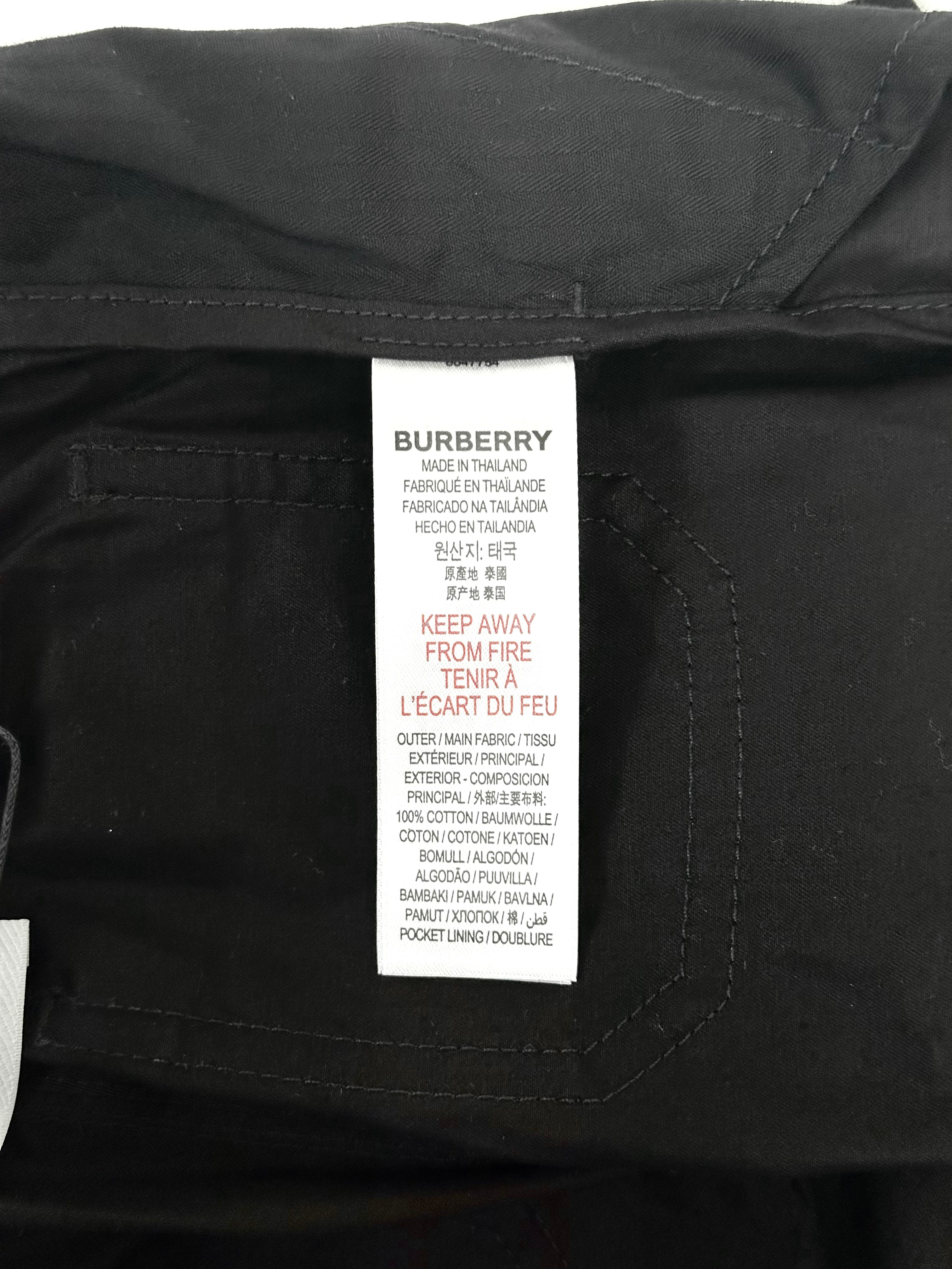 Burberry Black Trousers with Round Brand Logo Embroidered