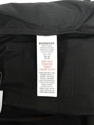 Burberry Black Trousers with Round Brand Logo Embroidered