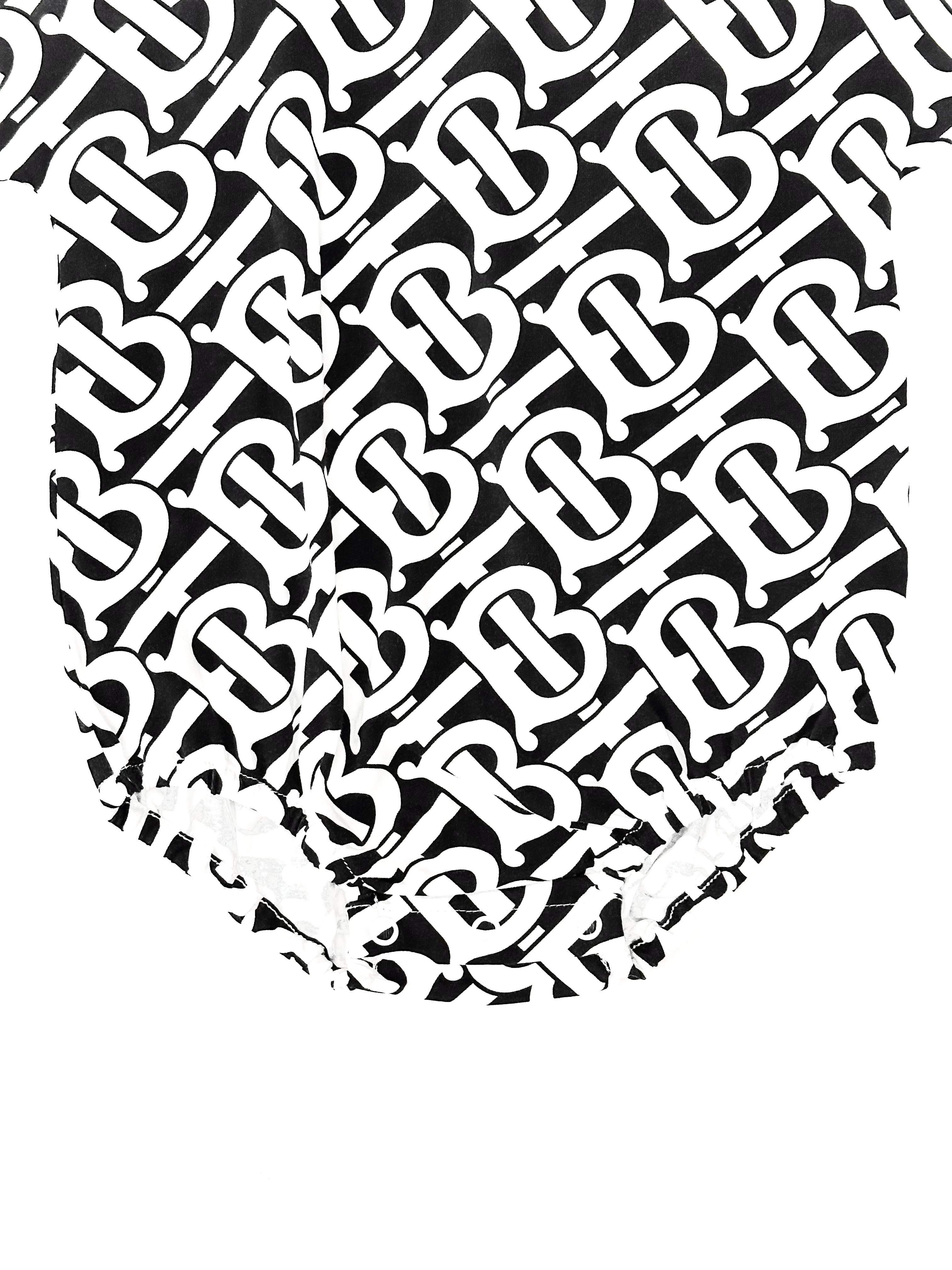 Burberry White with Black TB Logo Baby Onesie