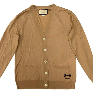Gucci Brown Beige Cardigan with Gucci Logo