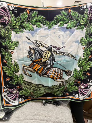 Burberry Silk Green Scarf with Horse Print